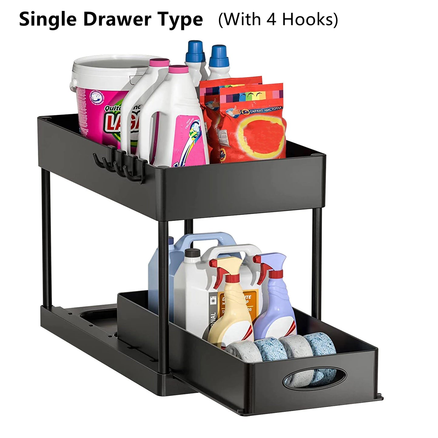 Keep cabinets organized. Pull-out under sink organizer