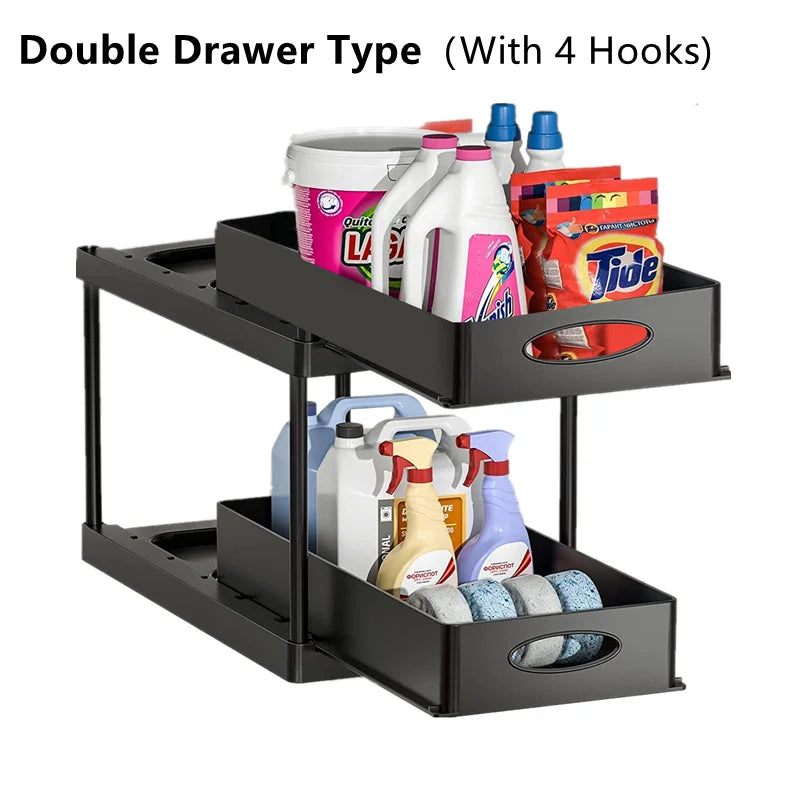 Keep cabinets organized. Pull-out under sink organizer